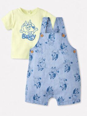 NWT Bluey Baby Boy 2-Piece Chambray Overalls & T-Shirt Outfit Set Blue 3-6 Month